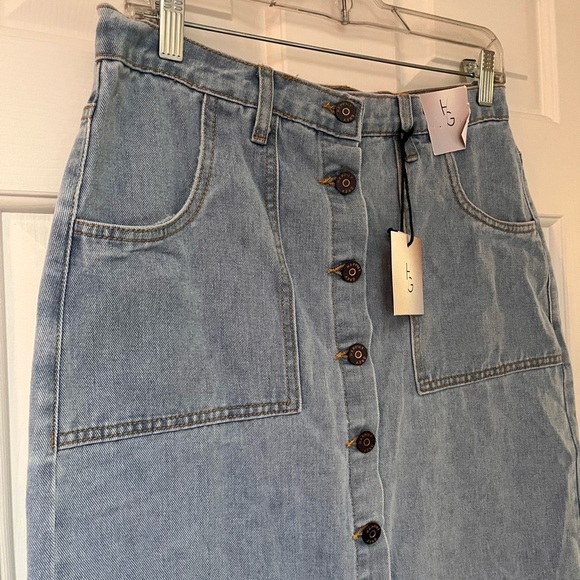 NWT Happily Grey Button Front Denim Midi Skirt - Picture 4 of 12